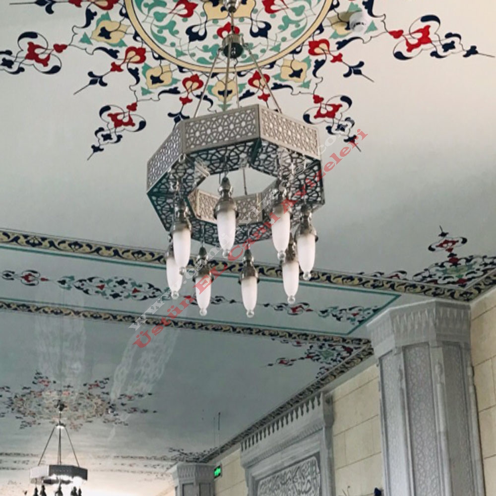 Süleymaniye Model Cami Avizesi 8 gen krom renk 16 ampul