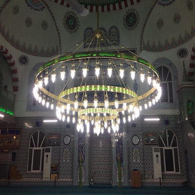 Sadrazam 3 metre 3 kat Yesil Kabartma yazili cami avizesi