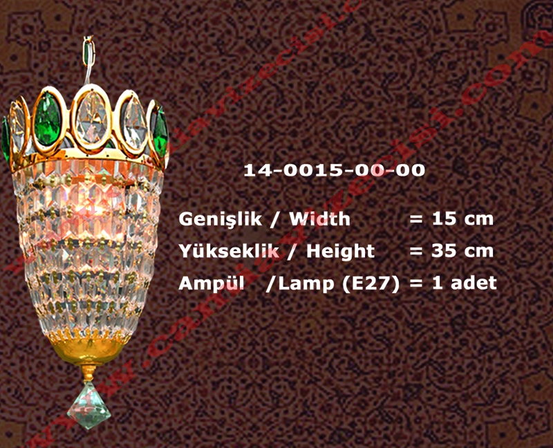 Yakut Model Kristal Cami Mihrap Avizesi 20 cm 1 Ampul