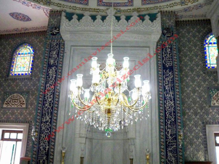 Saray Model Kollu Cami Avizesi 1 metre 2 katlı kristal avize