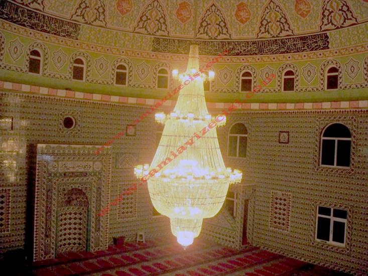 Yakut Model Taşlı Cami Avizesi 2 metre 3 katlı