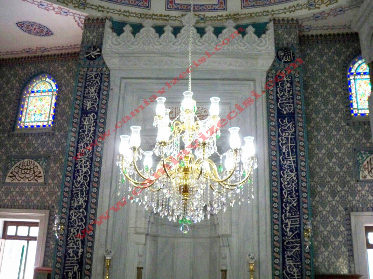 Saray Model Kollu Cami Avizesi 1 metre 2 katlı kristal avize